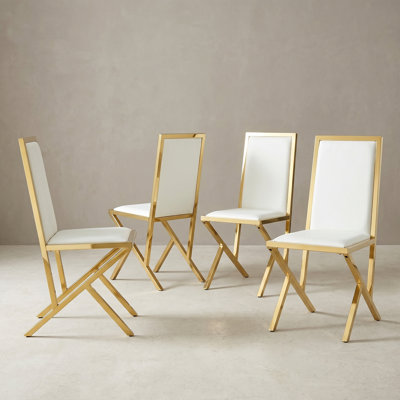 Chaise de salle à manger rembourrée en similicuir moderne avec pieds géométriques en métal (ensemble de 4)