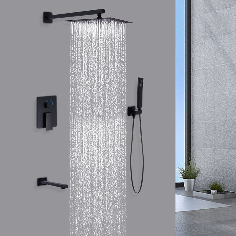 Ensemble de robinet de douche noir avec douchette à pluie 12 po