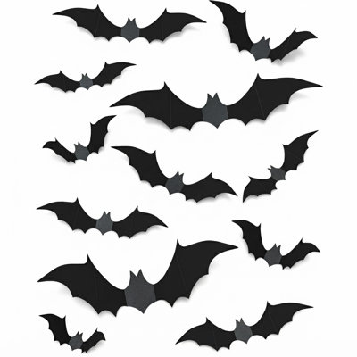 DIY Halloween Party Supplies PVC 3D Decorative Scary Bats Wall Decal Wall Sticker, Halloween Eve Decor Home Window Decoration Set, 28pcs, Black