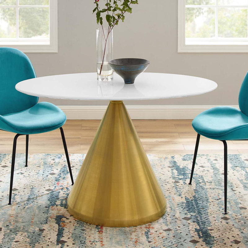 Tupelo 36" White Marble and Wood Dining Table
