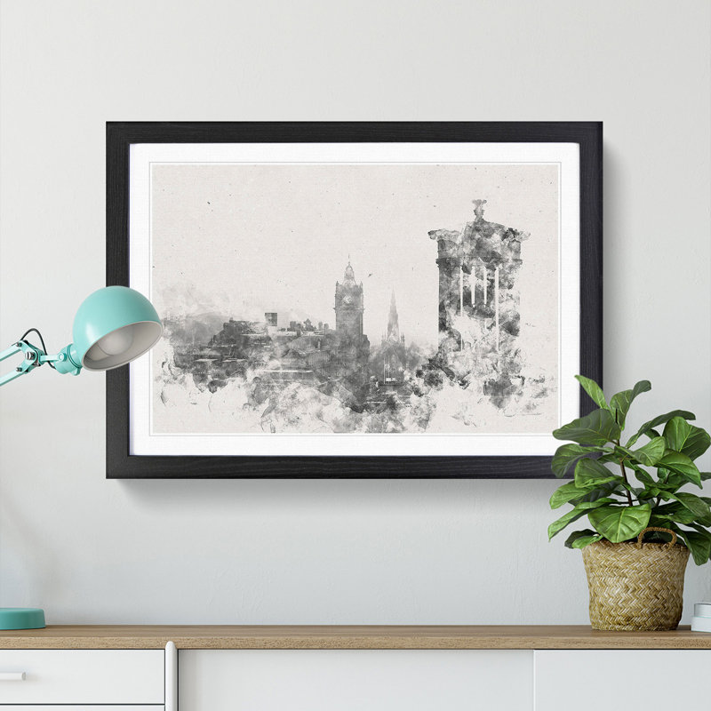 View of Edinburgh Skyline - Picture Frame Painting Print on MDF, 62cm H x 87cm W x 2cm D, Black Framed
