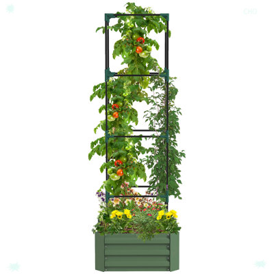 Outdoor Planter Box With Trellis Tomato Cage And Open Bottom For Climbing Vines
