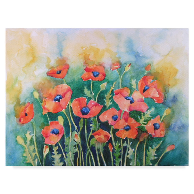 Vibrant Floral Canvas Art with Pink and Blue Poppies