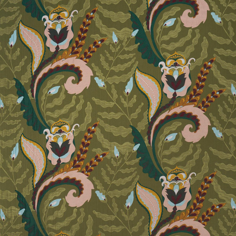 Schumacher X Laura Gonzalez Jaipur Fantaisie Fabric, Green