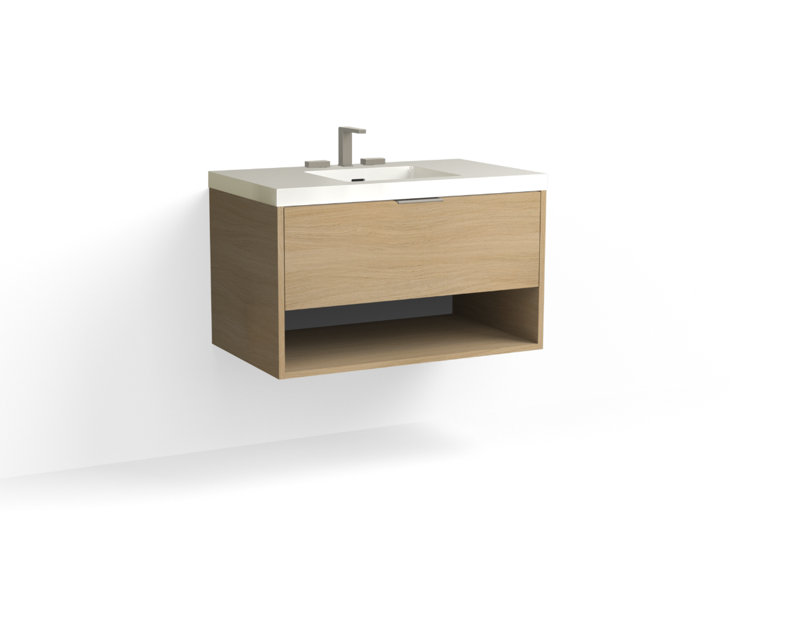 Modo 36" W Wall Mounted Single Bathroom Vanity, Glossy White/Single, Nocino, Polished Nickel