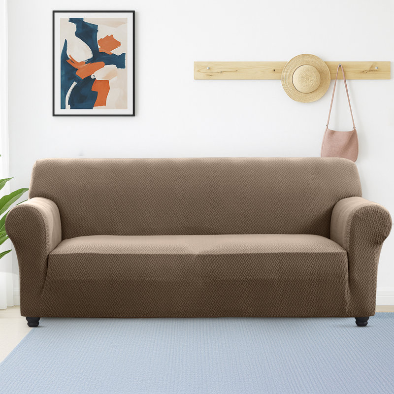 Jacquard Pattern Stretchable Spandex Sofa Slipcover - Stylish Sofa Protector, 179cm H x 280cm W - (3 Seater), Coffee/Sand