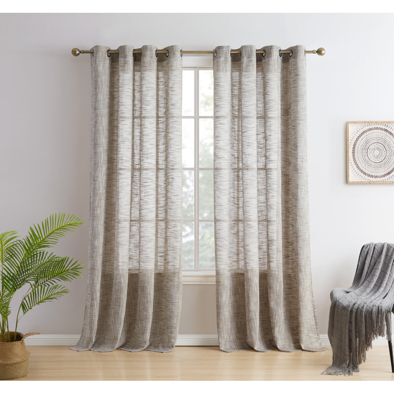 Hallmark Solid Semi-Sheer Faux Linen Polyester Grommet Curtain Panels, 54" W x 84" L, Taupe