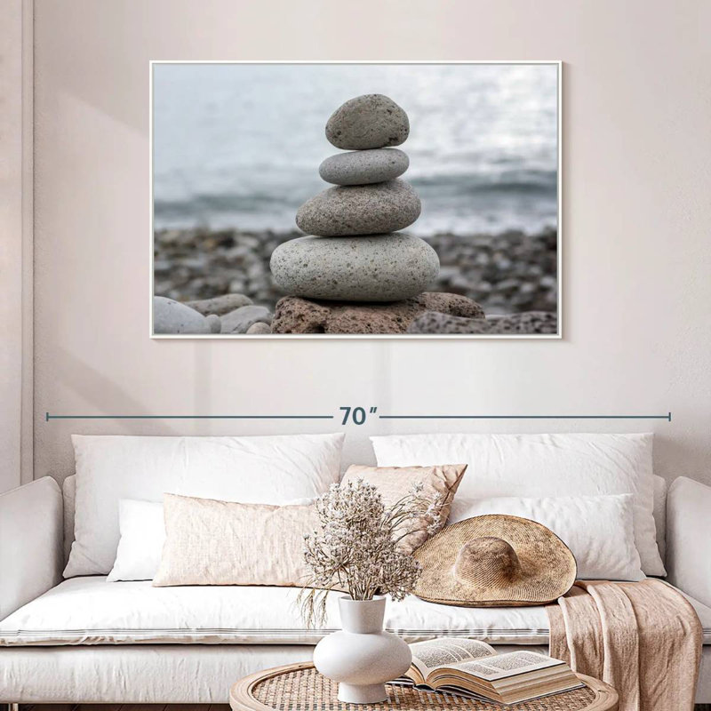Pierres empilées, Cadre flottant blanc, 46 po x 31 po
