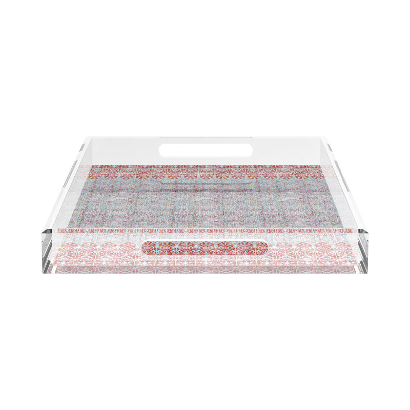 Iznik Acrylic Rectangle Decorative Tray, 22.5"W x 14.5"D x 2"H, Red/Turquoise