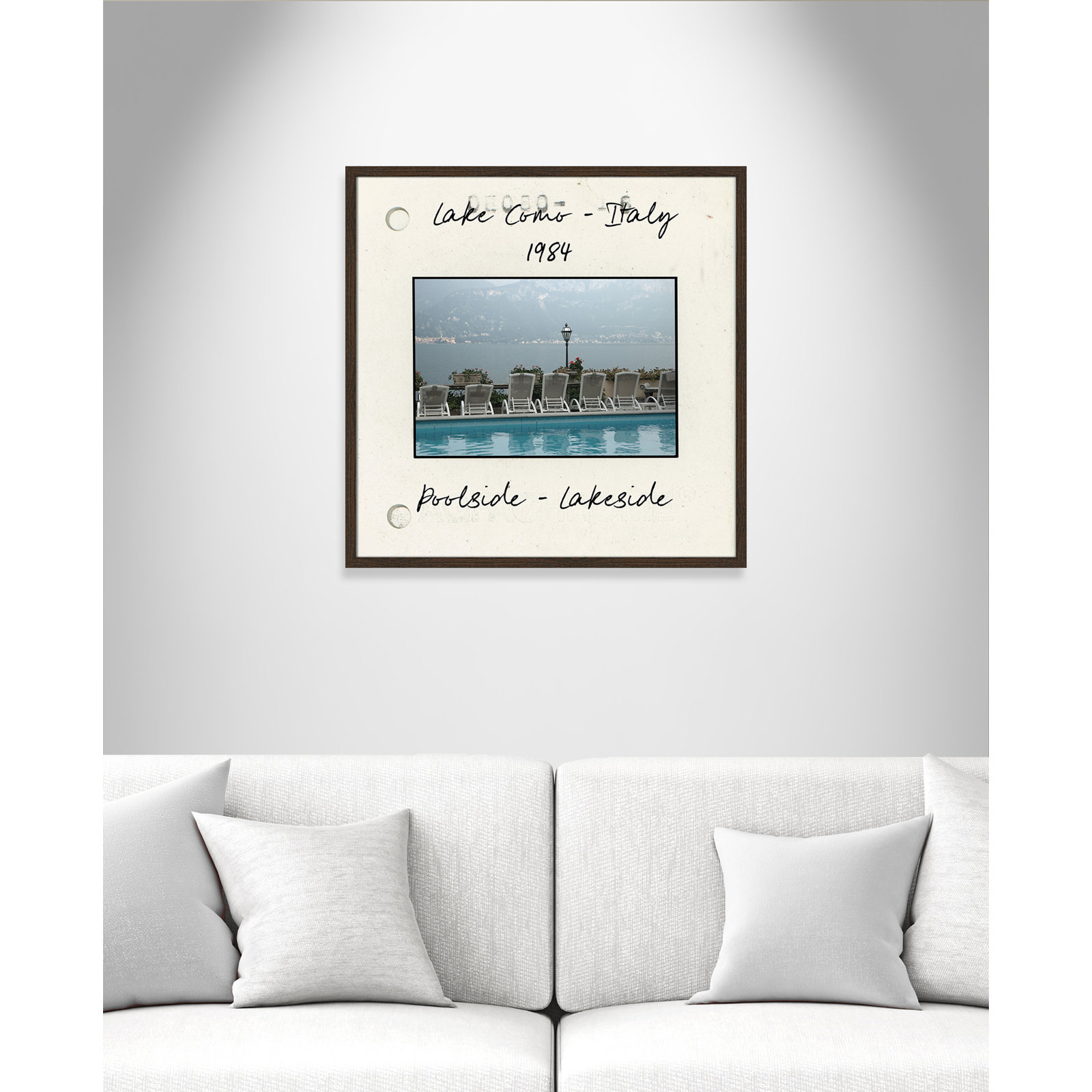 Travel Slide Collection "Lake Como, Italy" Print, Walnut Single Picture Framed Paper, 27.5" H x 27.5" W x 0.75" D