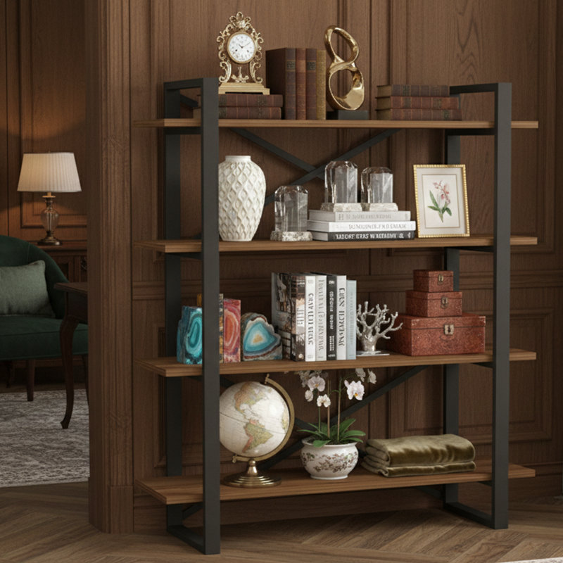 The Adley 4-Tier Industrial Etagere Bookcase - Open Concept Library Shelf