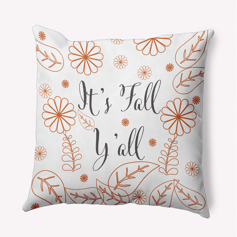 Coussin intérieur / extérieur It's Fall Y'all, H 16 po x l 16 po, Carré, Blanc