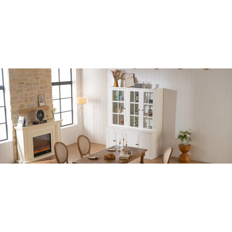 Ensemble de garde-manger autoportant de 75,25 po de hauteur avec rangement, armoires de présentation de ferme de 60 po de largeur avec portes en verre, combinaison murale avec fenêtres à treillis, pour les couloirs, le salon, la cuisine et le bureau - blanc