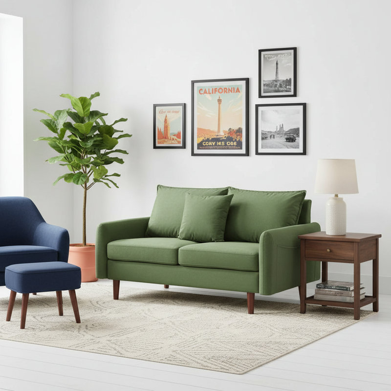 Sofa 56" Velvet Round Arm Loveseat, Army Green