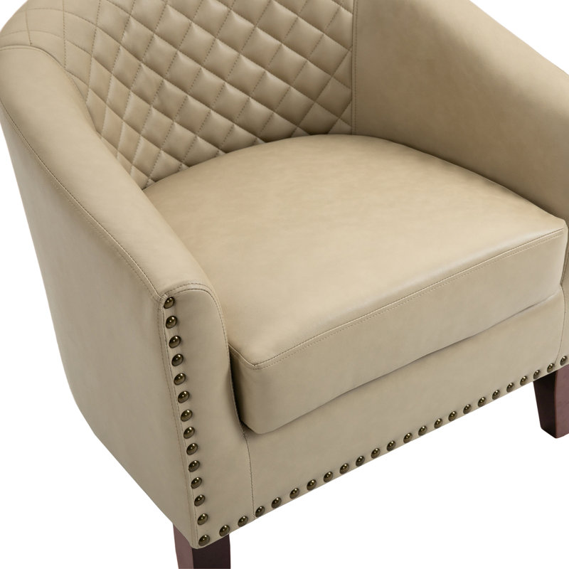 Edvardas Ticon 73.9 Cm Wide Tufted Barrel Chair, Beige Faux Leather