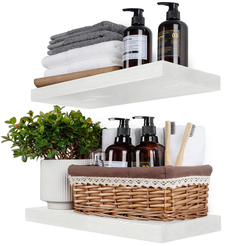 Solid Wood Floating Shelves，Rustic Wooden Wall Shelves, 1.25" H x 16" W x 6.7" D, White