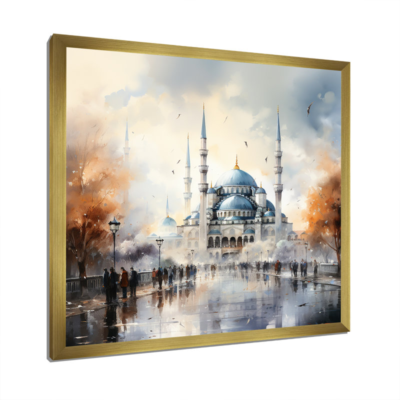 «Blue Turkish Mosque», Serenity II, art encadré, Cadre doré simple, H 16 po x l 16 po x P 1 po