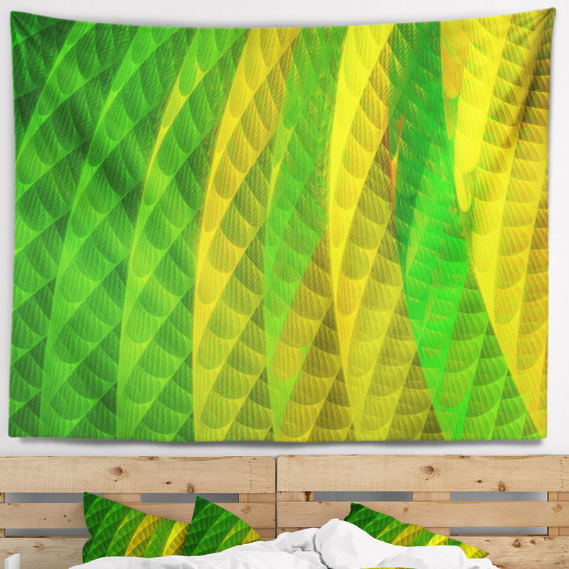 Tapisserie de conception abstrait en couches psychédélique green, H 68 po x l 80 po