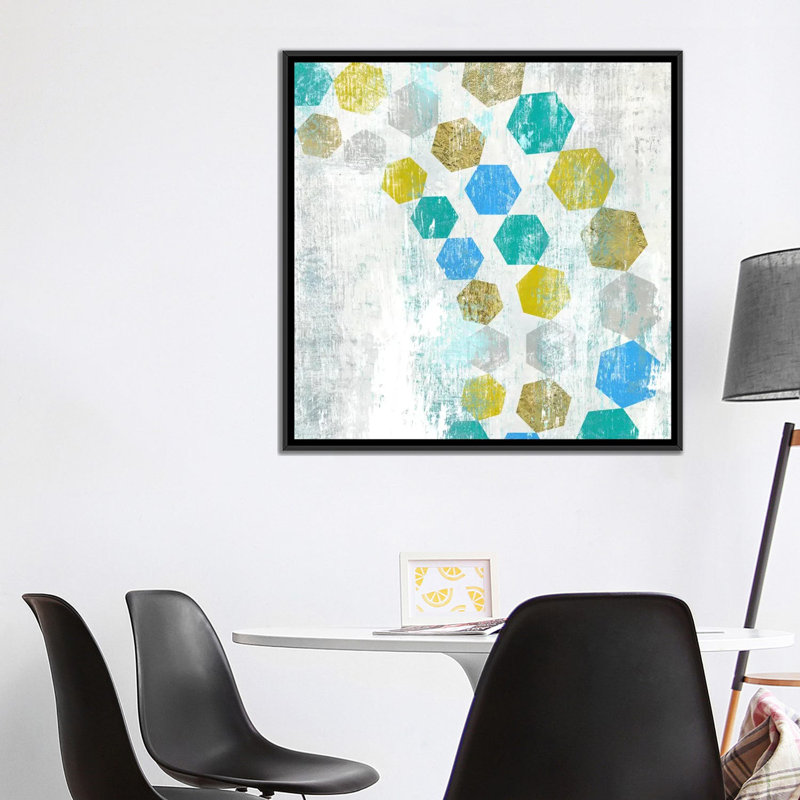 « hexagone iv », reproduction sur toile, H 18 po x l 18 po x P 1,5 po, Toile avec cadre noir, Pas de tapis