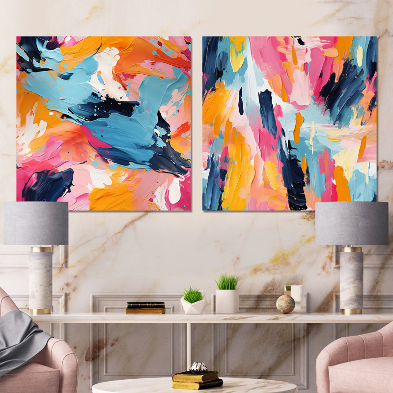 Daejia - ensemble de 2 impressions sur toile abstraites, Toile tendue, H 16 po x l 33 po x P 1 po