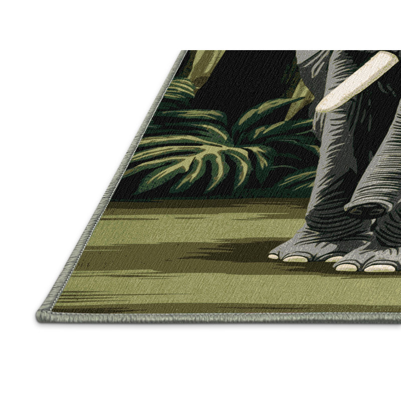 Washable African Forest Elephant Wildlife Area Rug, Rectangle 4' x 6'