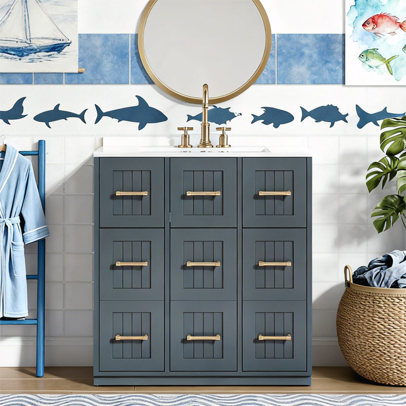 Bathroom Vanity With Undermount Sink And Drawers, Blue