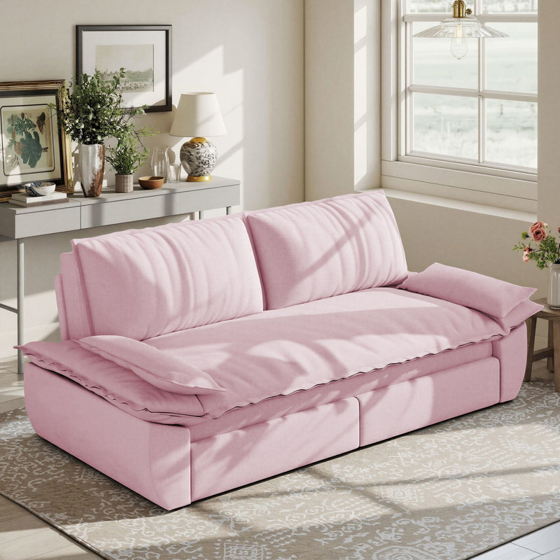 Grand canapé-lit convertible 3 en 1 73 po, causeuse multifonctionnelle en velours, rose, 73", Velours, Rose