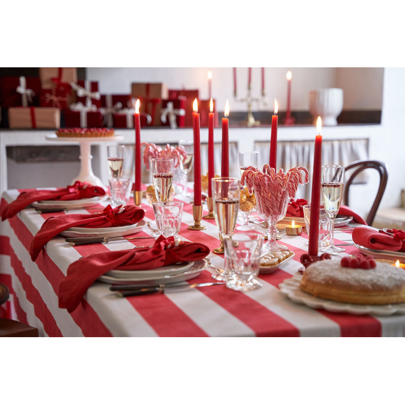 St. Tropez Handmade Striped Tablecloth, Red, 86" L x 59" W