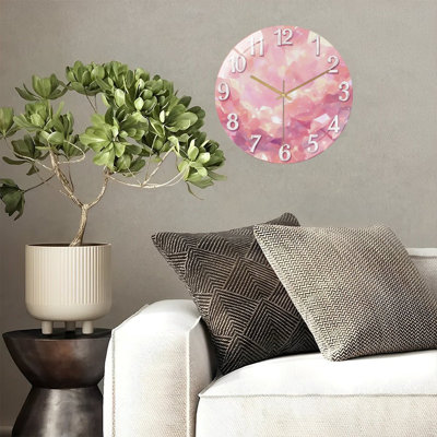 Pink Crystal Clock Face Art - 12'' Modern Glass Wall Clock