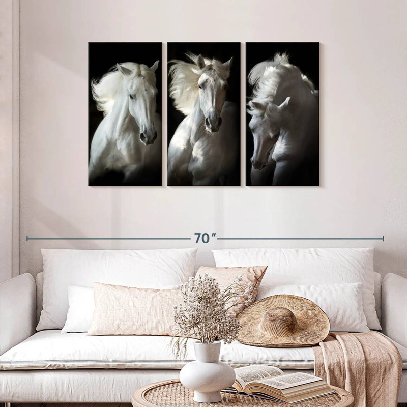 Brampt Three White Horses, 28" H x 45" W