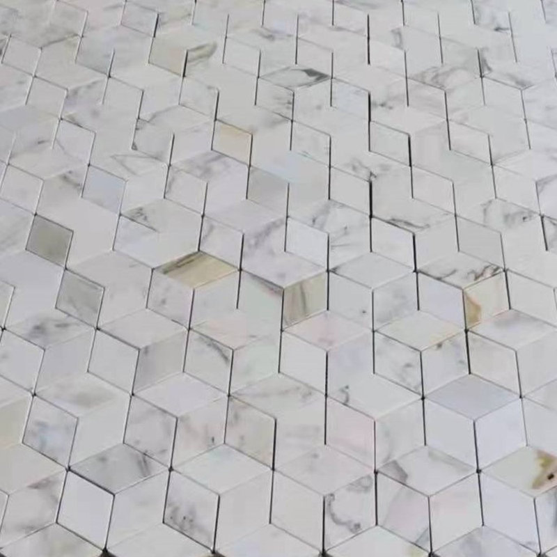 Calacatta 11" x 10" Marble Mosaic Tile, White/Gray