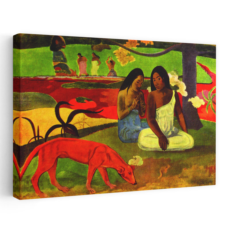 Arearea, 1892 Classic Colorful Abstract Dog Landscape Summer Wall Art Print by Paul Gauguin - Wrapped Canvas Print
