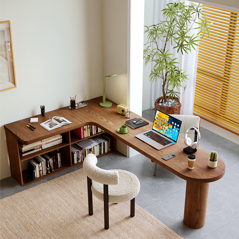 Bureau en bois massif en forme de L brun noisette, Retour à gauche, H 29,53 po x l 70,87 po x P 47,24 po
