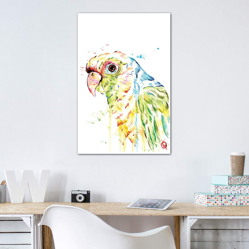«Parrot» par Lisa Whitehouse - impression d'art graphique, Pas de tapis, Toile tendue, H 12 po x l 8 po x P 0,75 po