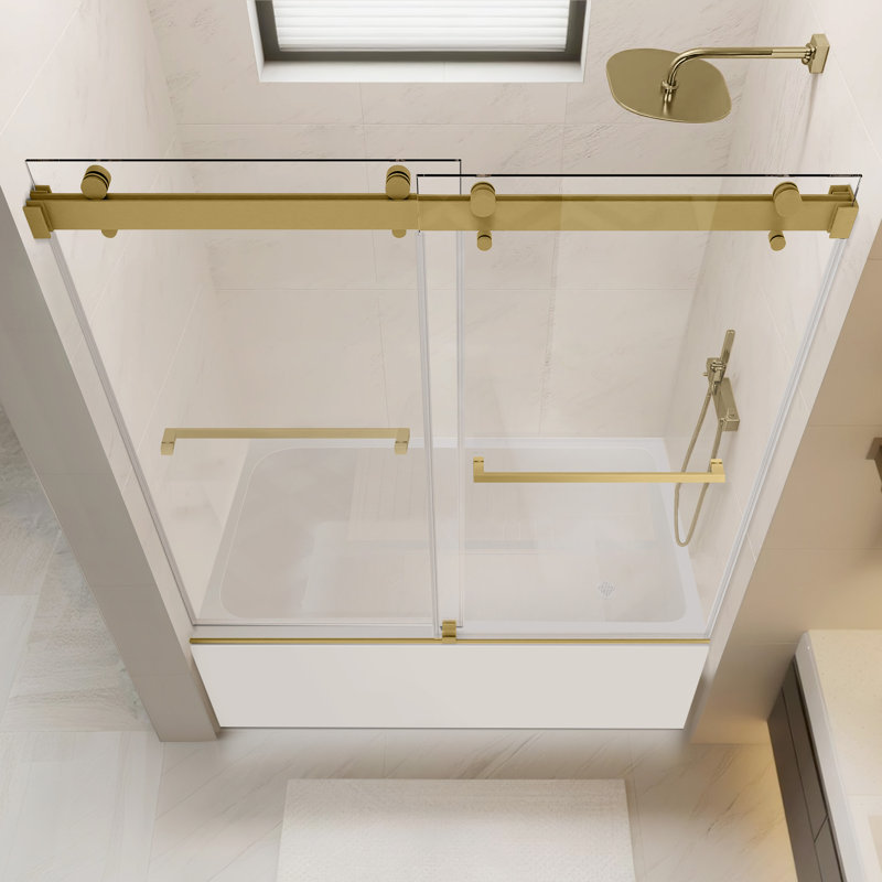 60"W x 60"H Sliding Shower Door, 3/8”(10mm) Tempered Glass, Stainless Steel Track, Smooth Glide with Buffer, Adjustable 4” Range, Left/Right Installation