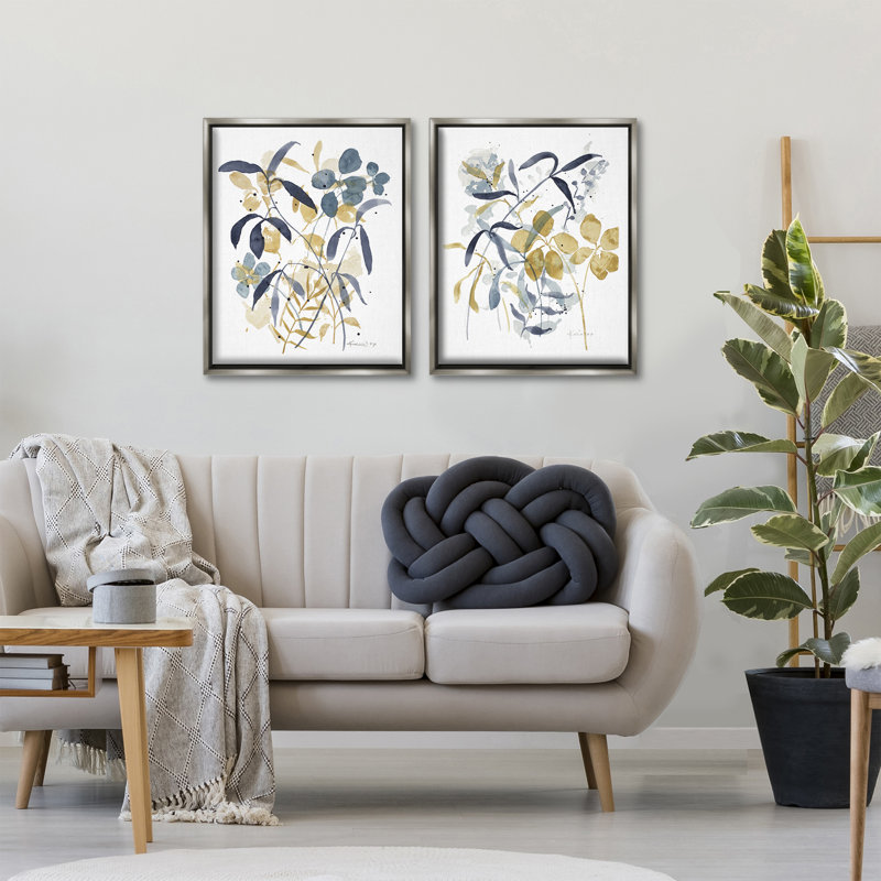 Cadre flottant 2 pièces Whimsy Watercolor Botanicals, design par Krinlox, H 21 po x l 17 po, Cadre flottant gris lustré