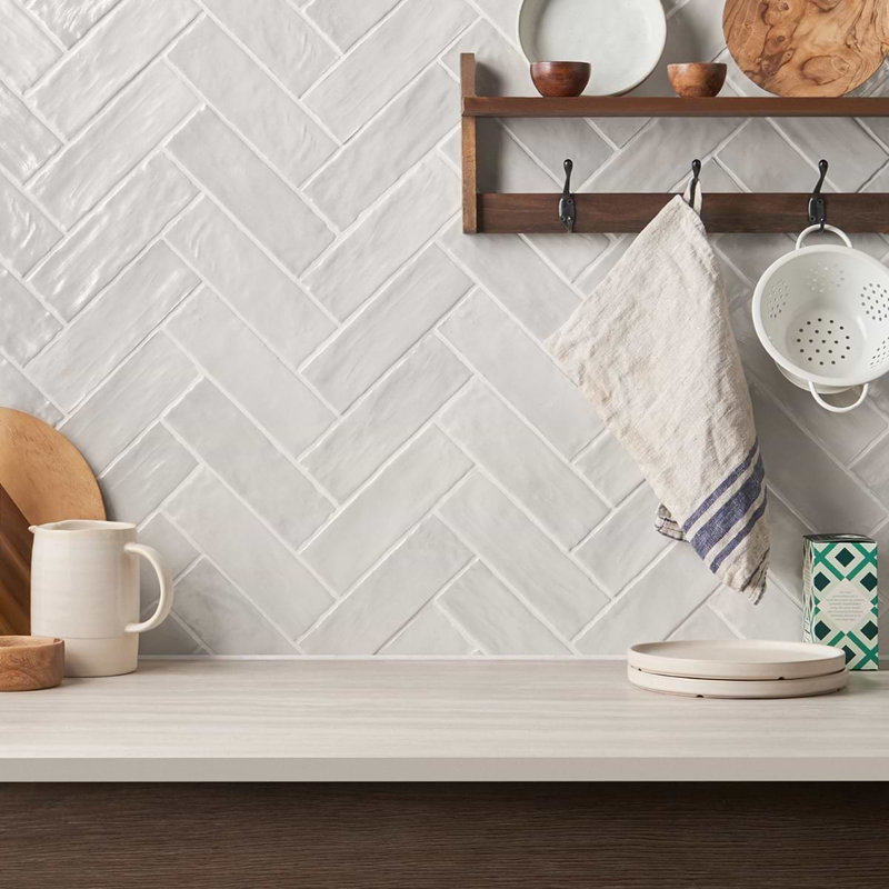 Montauk 2x8 Mixed Finish Ceramic Tile, Gin White