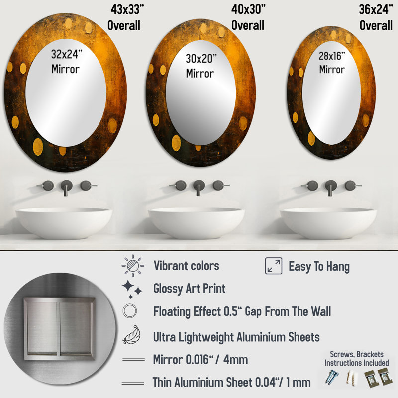 Amber Asteroids Solar System Space - Miroir décoratif fantaisie ovale sur métal, H 36 po x l 24 po
