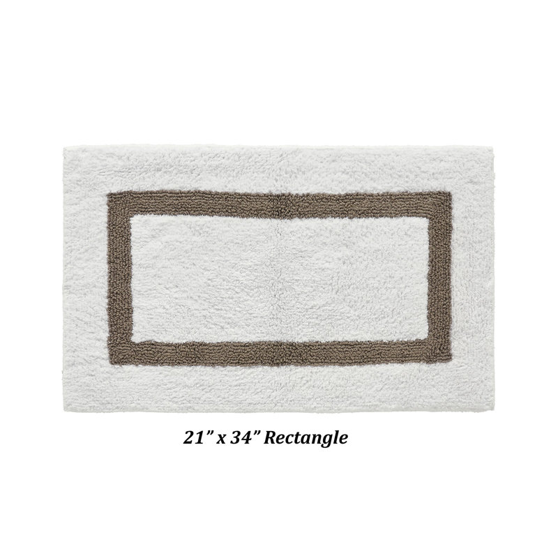 Tapis pour salle de bain réversible 100% coton Widman, Rectangle 21 po x 34 po, Blanc / beige