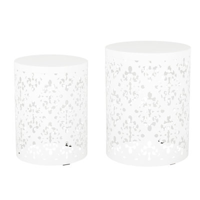 Modern Iron Cut Metal S/2 End Table , White, And In Style, No Assembly Pair, Design With Ornamentation, White