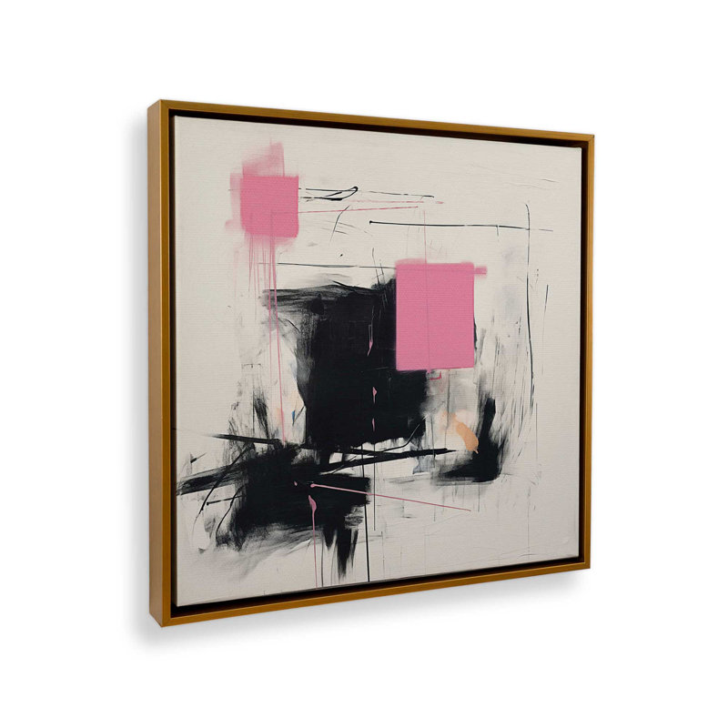 Graphite rose fusion V2 sur toile par Golden Glow Interiors, Cadre flottant or poli, H 14 po x l 14 po x P 1,75 po