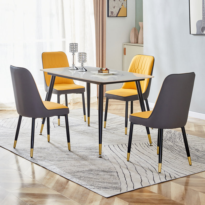 Ensemble de salle à manger 5 pièces 50 "avec chaises rembourrées Contemporary, Blanc, Orange/Grey