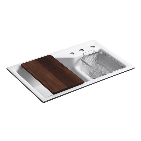Évier de cuisine à double cuve avec accessoires Indio® L 33 po x l 21,125 po, 3 trous, Biscuit