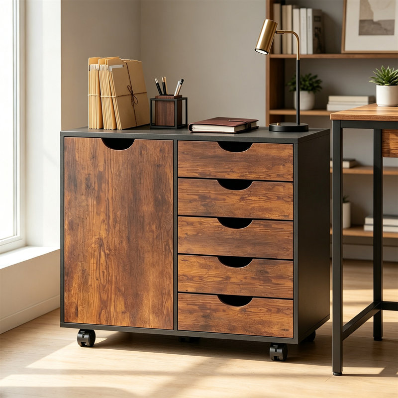 78 cm W 5 -Drawer Filing Cabinet, Rustic Brown