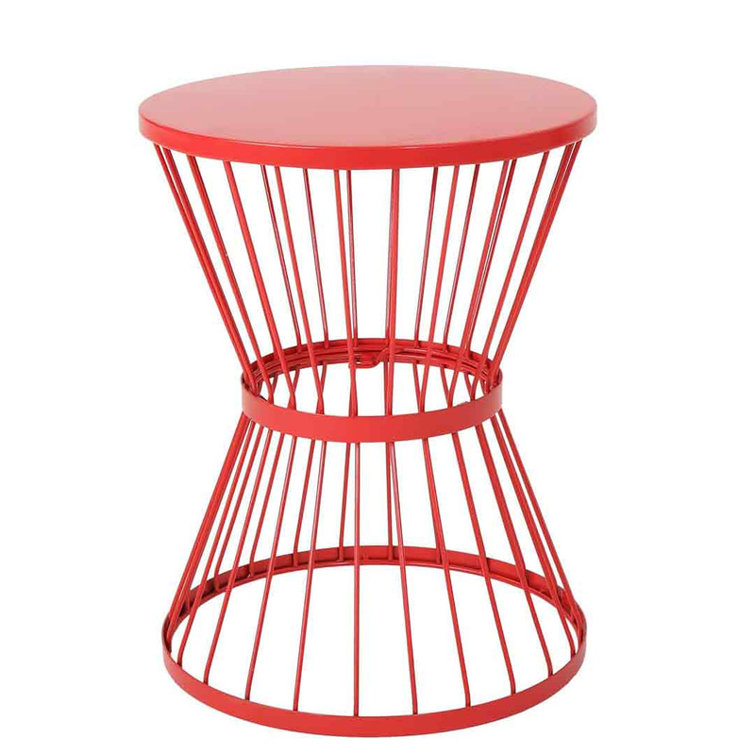 Powder-Coated Iron Side Table with Hourglass Shape & Open Cage Design