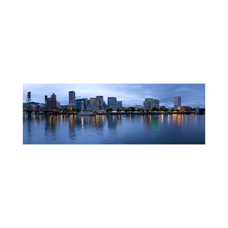 Skyline As Seen From The Vera Katz Eastbank Esplanade, Willamette River, Portland, Multnomah County, Oregon, USA #2 by Panoramic Images - Wrapped Canvas Panoramic Print