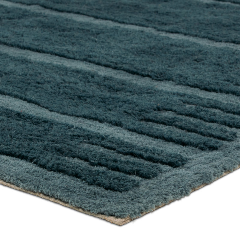 Tapis bleu en mélange de laine lavé à la main Lind Stockholm, Rectangle 6 pi x 9 pi