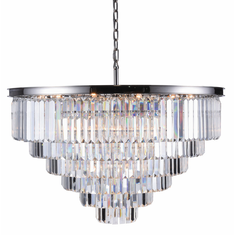 Yazmin Crystal Dimmable Tiered Chandelier, Clear, Polished Nickel