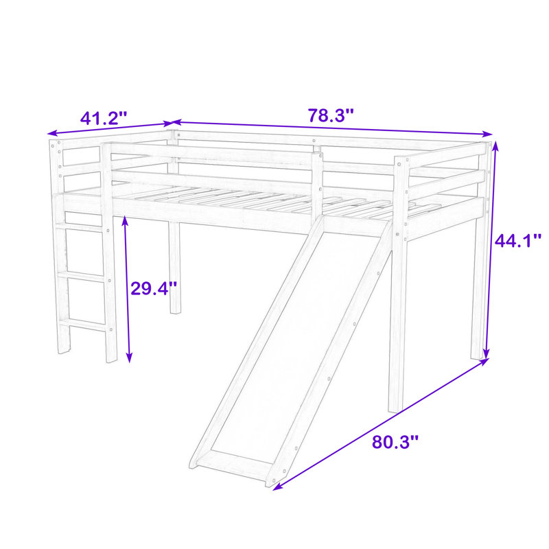 Kimetha Twin Wooden Low Loft Bed With Slide, Safety Guardrails And Ladder, Natural