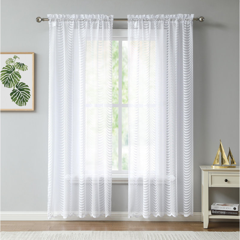 Ensemble de rideaux semi-transparents Wave Lace, Blanc, L 54 po x L 84 po